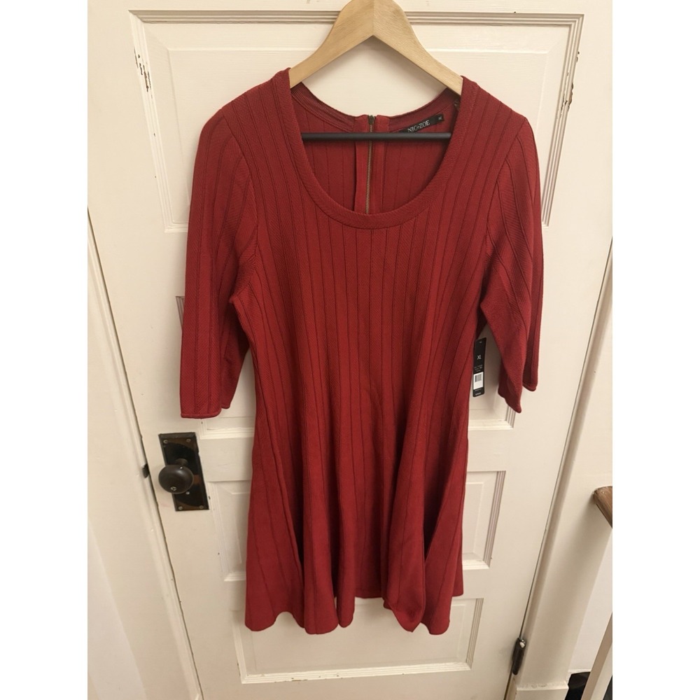 Nic+Zoe Women's Red Swing Sweater Dress Fit & Flare Ribbed Knit Size XL New $208